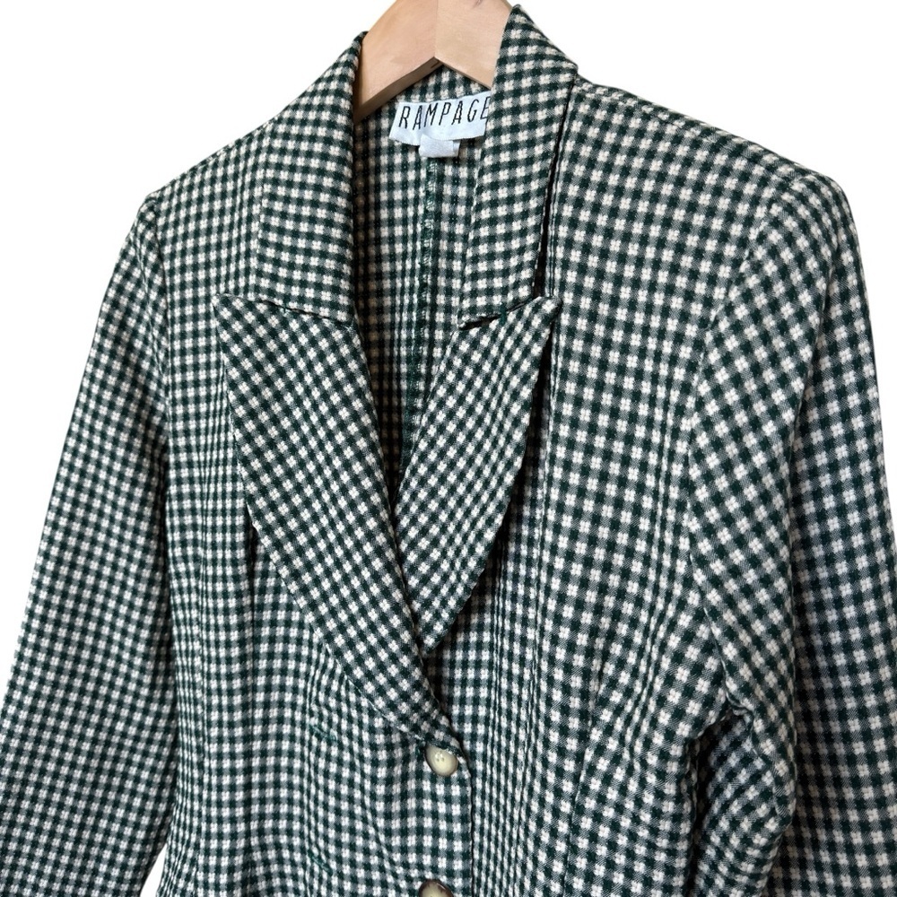 VTG! 90’s Y2K Rampage Women's Houndstooth Blazer Jacket Green M 3-Button Pockets